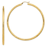 10k Yellow Gold Hoop Earrings with Textured Diamond Cut Finish, Lightweight Classic Style for Women