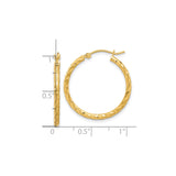 10k Yellow Gold Hoop Earrings, Twisted Textured Diamond Cut Design, Satin Finish, Medium Size