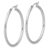 10k White Gold Hoop Earrings, Twisted Diamond Cut Textured Design for Women