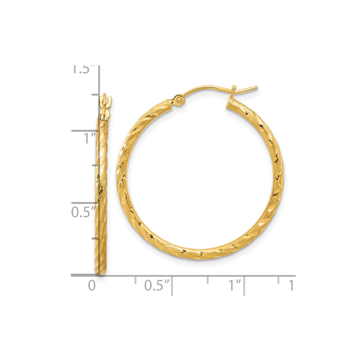 10k Yellow Gold Hoop Earrings, Textured Diamond-Cut Finish, Lightweight Round Design