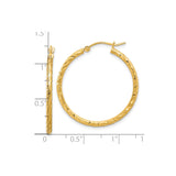 10k Yellow Gold Hoop Earrings, Textured Diamond-Cut Finish, Lightweight Round Design