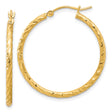 10k Yellow Gold Hoop Earrings, Textured Diamond-Cut Finish, Lightweight Round Design