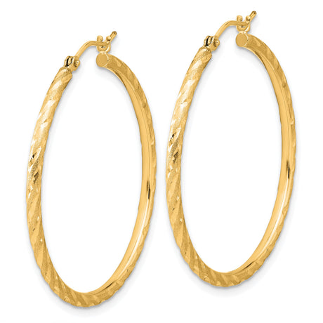10k Yellow Gold Hoop Earrings, Twisted Diamond Cut with Textured Finish, Latch Back