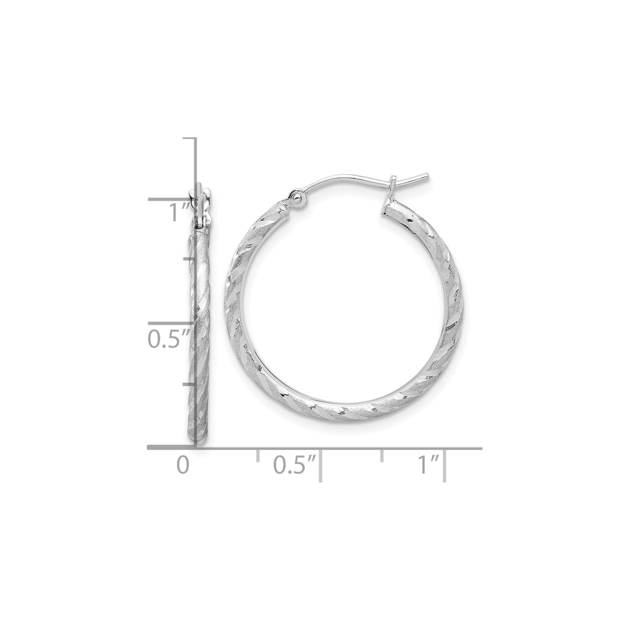 10k White Gold Twisted Hoop Earrings, Textured Diamond Cut with Satin Finish