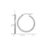 10k White Gold Twisted Hoop Earrings, Textured Diamond Cut with Satin Finish