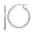 10k White Gold Twisted Hoop Earrings, Textured Diamond Cut with Satin Finish