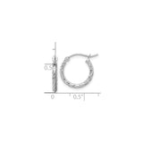 10k White Gold Hoop Earrings, Twisted Design with Diamond Cut Texture and Satin Finish