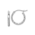 10k White Gold Hoop Earrings, Twisted Design with Diamond Cut Texture and Satin Finish
