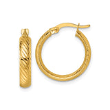 10k Yellow Gold Hoop Earrings, Twist Tube Design, Textured Finish, Medium Size