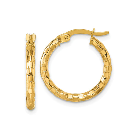10k Yellow Gold Hoop Earrings with Hammered Texture and Snap Lock Closure