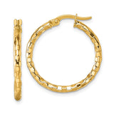 10k Yellow Gold Hoop Earrings, Textured Medium Tube with Polished Finish and Latch-Back Closure