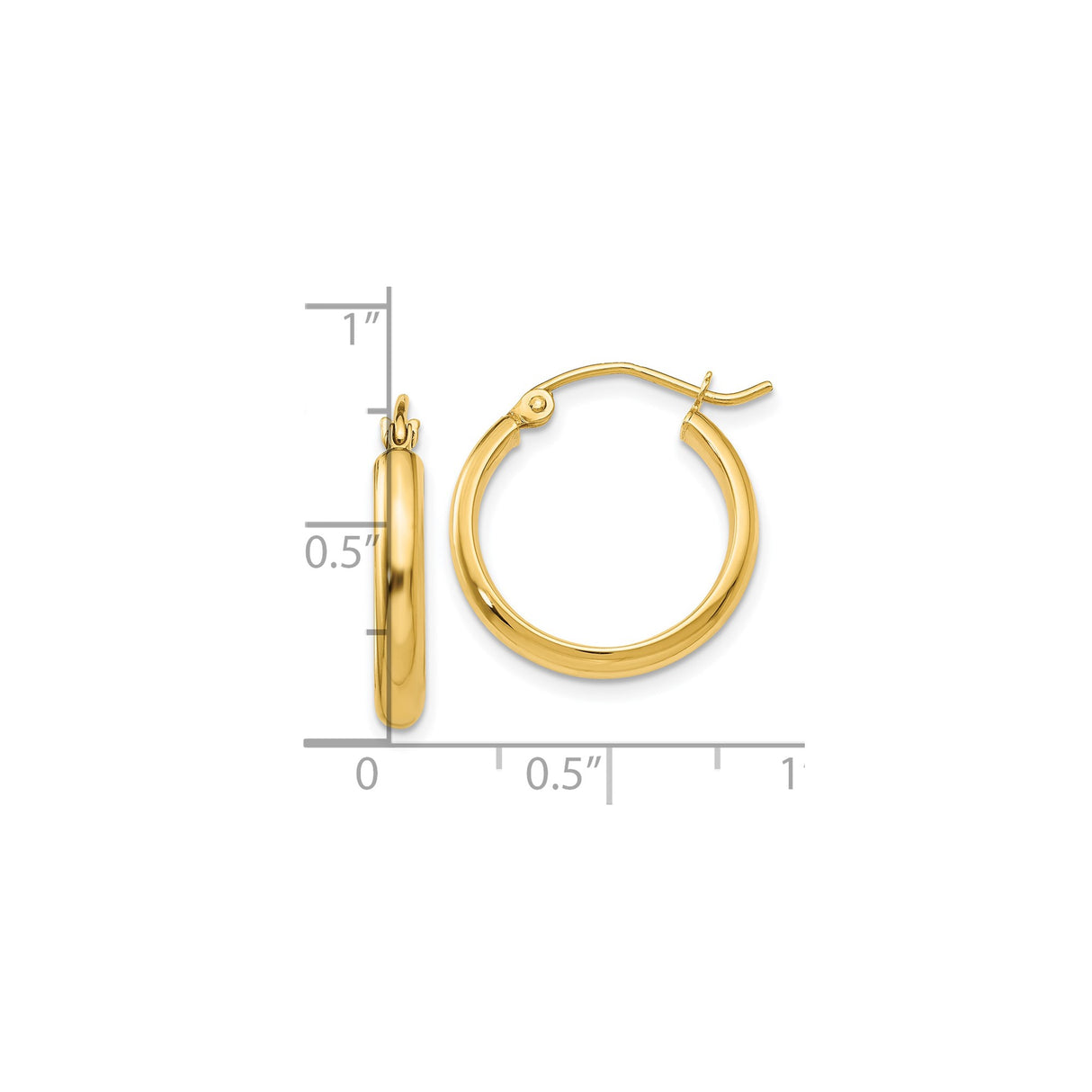 10k Yellow Gold Hoop Earrings, Medium Size Polished Hoops with Hinged Snap Closure for Women