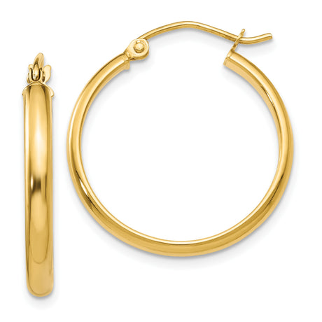 10k Yellow Gold Hoop Earrings, Polished Finish, Classic Tube Style with Snap Closure
