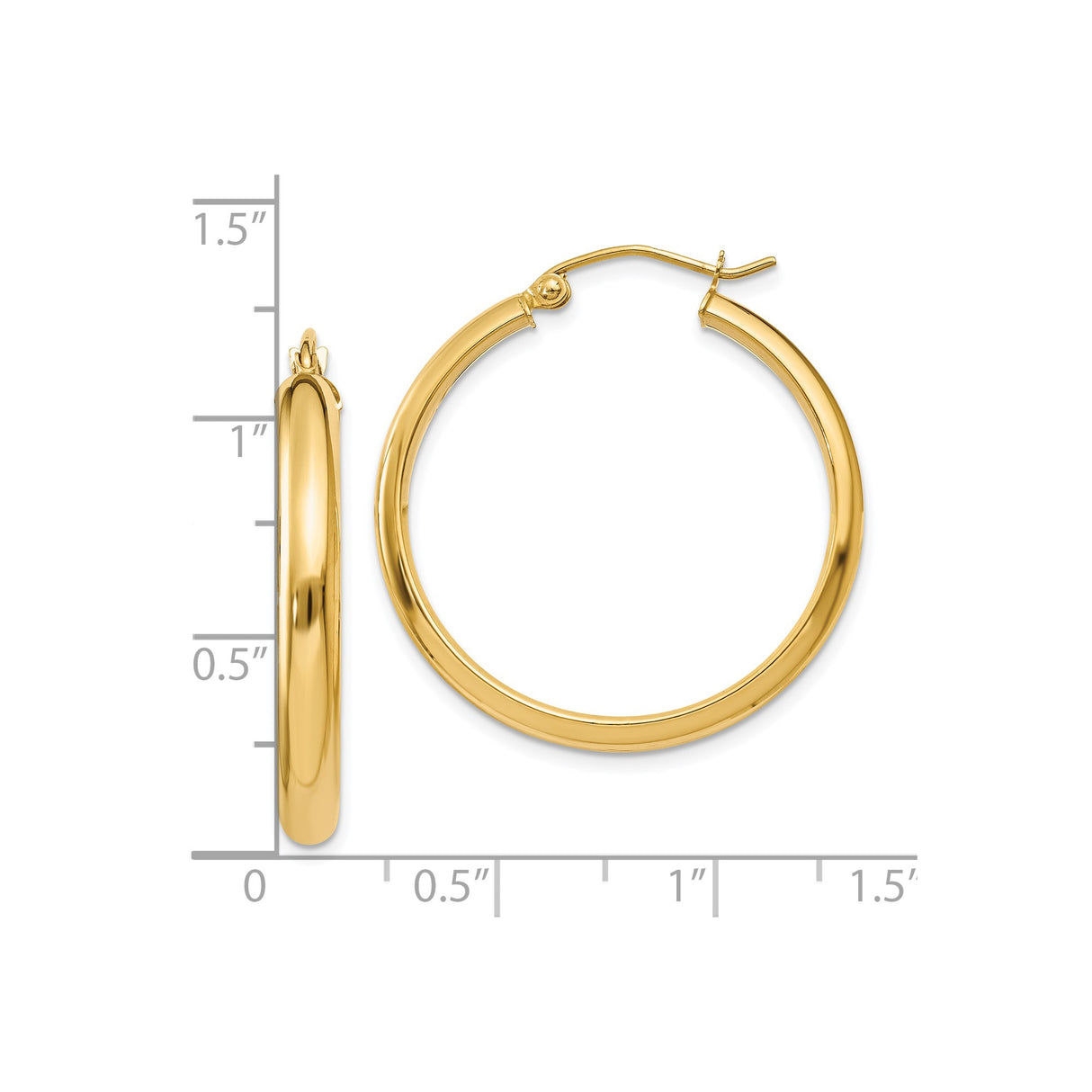 10k Yellow Gold Hoop Earrings, Polished Finish, Classic Round Design, Latch Back Closure