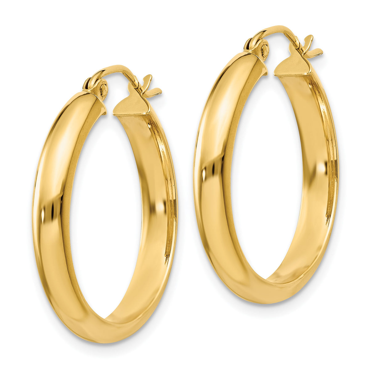 10k Yellow Gold Hoop Earrings, Polished Round Medium Hoops with Hinged Back Closure