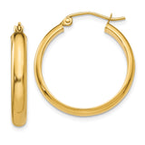 10k Yellow Gold Hoop Earrings, Polished Round Medium Hoops with Hinged Back Closure