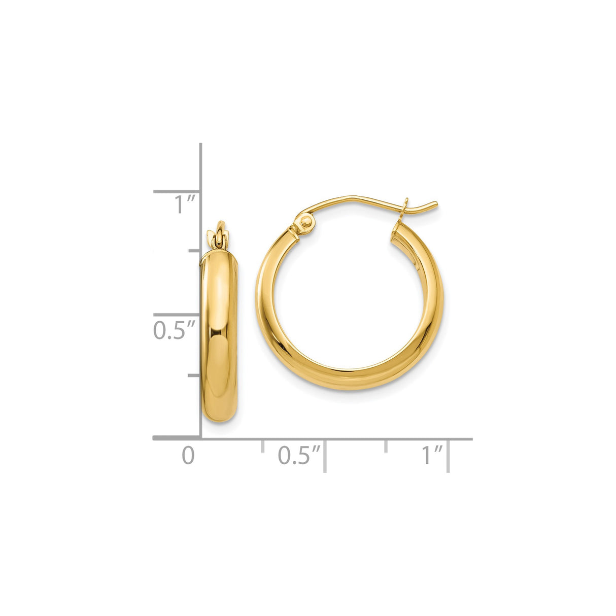 10k Yellow Gold Hoop Earrings, Classic Round Tube Design, Polished Finish, Lightweight Style