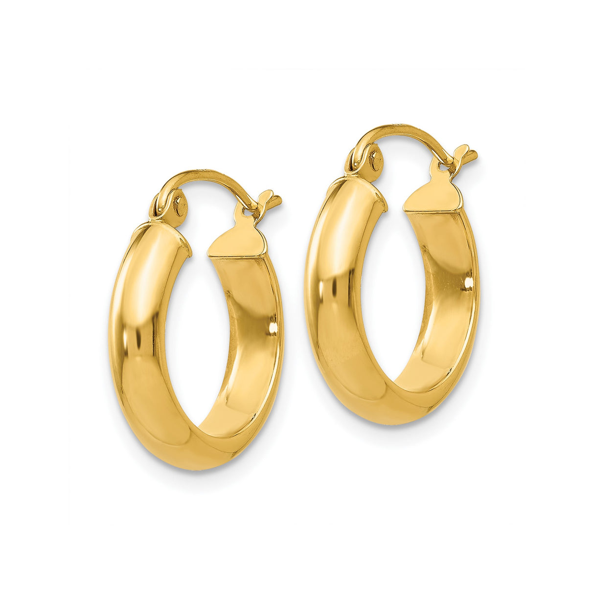 10k Yellow Gold Hoop Earrings, Classic Polished Round Minimalist Style for Women