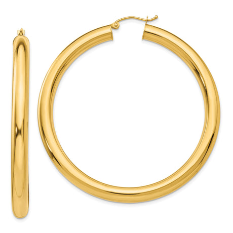 10k Yellow Gold Hoop Earrings, Classic Round High Polish Tube Design, Latch Back Closure