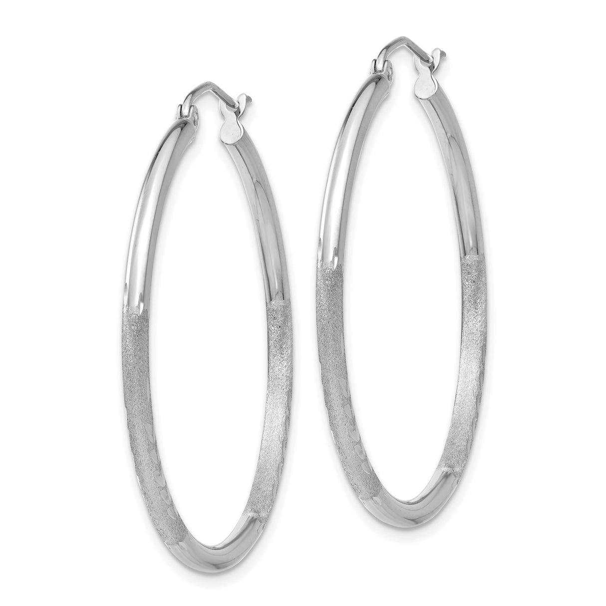 10k White Gold Hoop Earrings with Polished Finish and Diamond Cut Accents