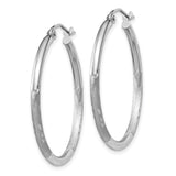 10k White Gold Hoop Earrings, Diamond Cut Texture, Polished and Satin Finish