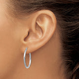 10k White Gold Hoop Earrings with Textured and Polished Finish, Diamond Cut Design