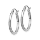 10k White Gold Hoop Earrings, Textured Diamond Cut with Polished and Frosted Finish