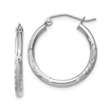 10k White Gold Hoop Earrings, Textured Diamond Cut with Polished and Frosted Finish