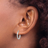 10k White Gold Hoop Earrings, Polished and Satin Finish with Leaf Pattern