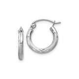 10k White Gold Hoop Earrings with Textured Satin Finish and Diamond Cut Accents