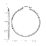 10k White Gold Hoop Earrings with Polished Finish and Textured Diamond Cut Design