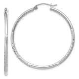 10k White Gold Hoop Earrings with Polished Finish and Textured Diamond Cut Design