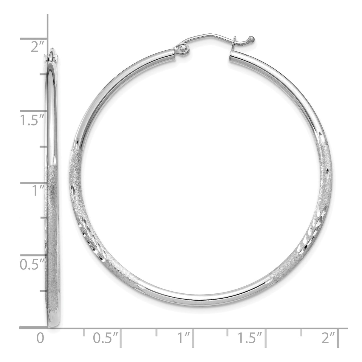 10k White Gold Hoop Earrings, Polished and Textured with Diamond-Cut Detailing, Lightweight Design