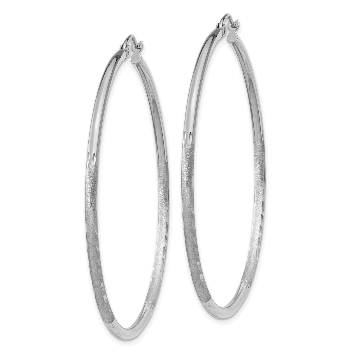 10k White Gold Hoop Earrings with Polished Finish and Diamond Cut Texture, Lightweight Classic Design
