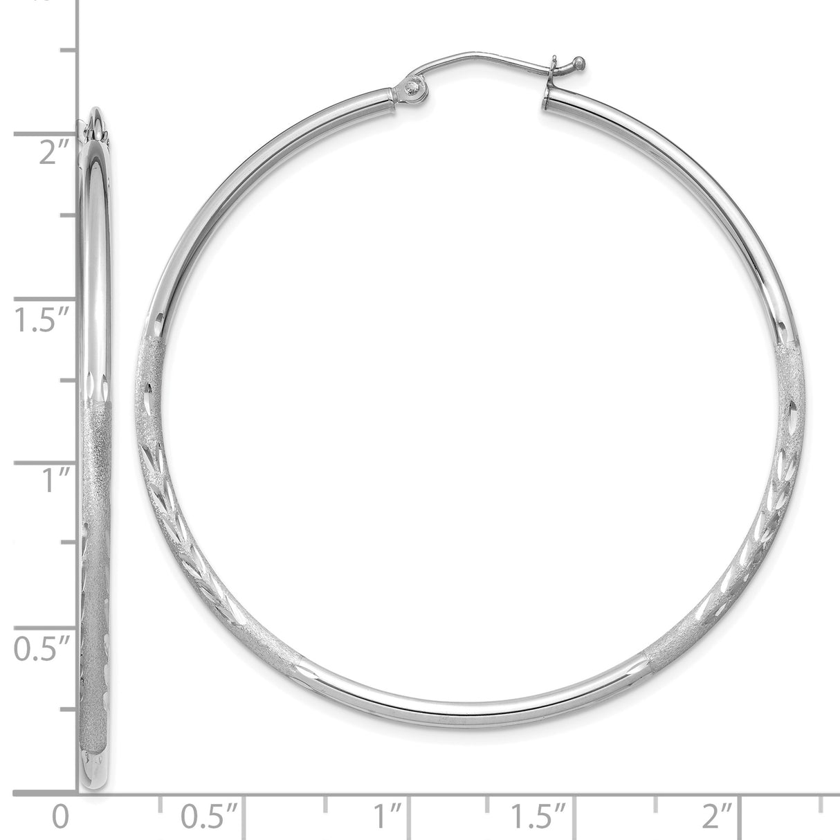 10k White Gold Hoop Earrings with Polished Finish and Diamond Cut Texture, Lightweight Classic Design