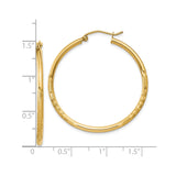 10k Yellow Gold Hoop Earrings, Polished Textured Design with Diamond-Cut Detailing, 2mm Round Tube Style