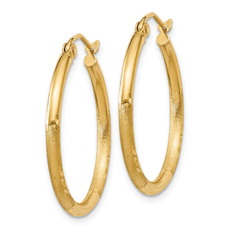 10k Yellow Gold Hoop Earrings, Polished and Textured Round Hoops with Diamond-Cut Detailing