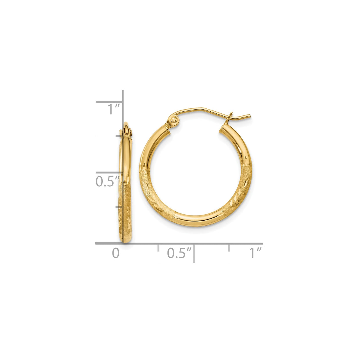 10k Yellow Gold Hoop Earrings with Diamond Cut Texture and Latch Back Closure