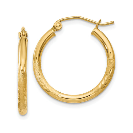 10k Yellow Gold Hoop Earrings with Diamond Cut Texture and Latch Back Closure