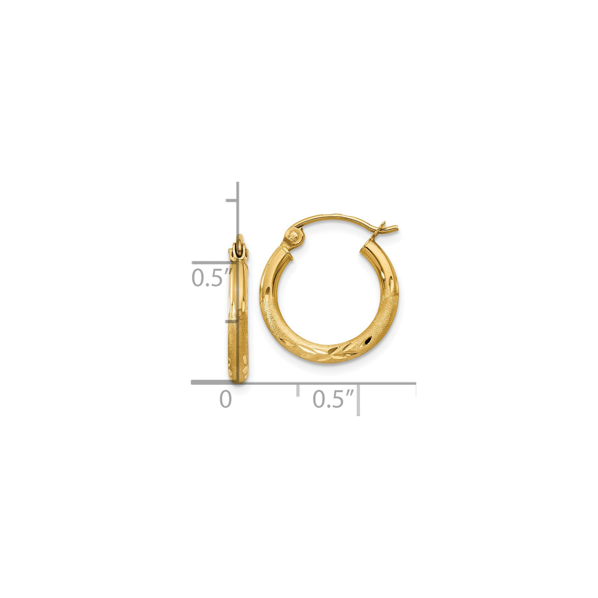 10k Yellow Gold Hoop Earrings with Polished and Textured Leaf Pattern Design for Women