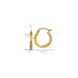 10k Yellow Gold Hoop Earrings with Polished and Textured Leaf Pattern Design for Women