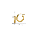 10k Yellow Gold Hoop Earrings, Polished and Textured with Diamond-Cut Detail, Lightweight Classic Style