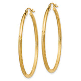10k Yellow Gold Hoop Earrings with Textured and Polished Finish, Lightweight Round Tube Design