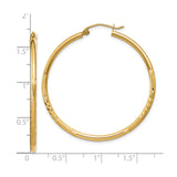 10k Yellow Gold Hoop Earrings with Textured and Polished Finish, Lightweight Round Tube Design
