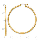 10k Yellow Gold Hoop Earrings, Polished Diamond-Cut Round Hoops with Textured Finish