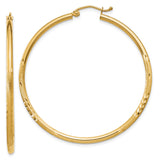 10k Yellow Gold Hoop Earrings, Polished Diamond-Cut Round Hoops with Textured Finish