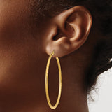 10k Yellow Gold Hoop Earrings, Diamond Cut Round Tube with Polished and Satin Finish