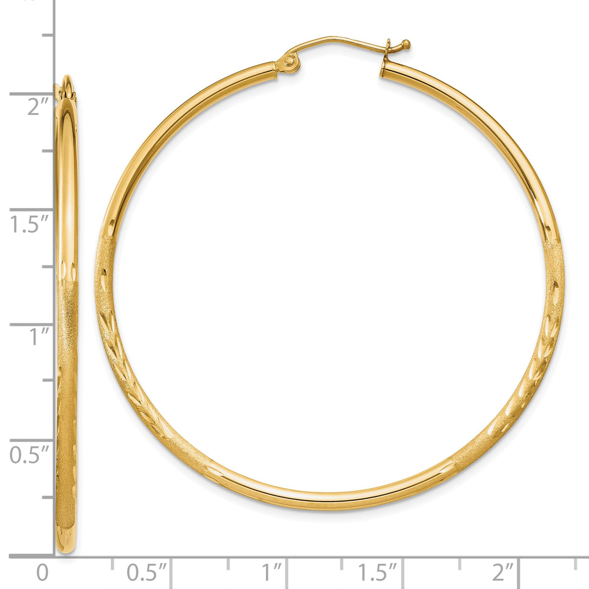 10k Yellow Gold Hoop Earrings, Diamond Cut Round Tube with Polished and Satin Finish