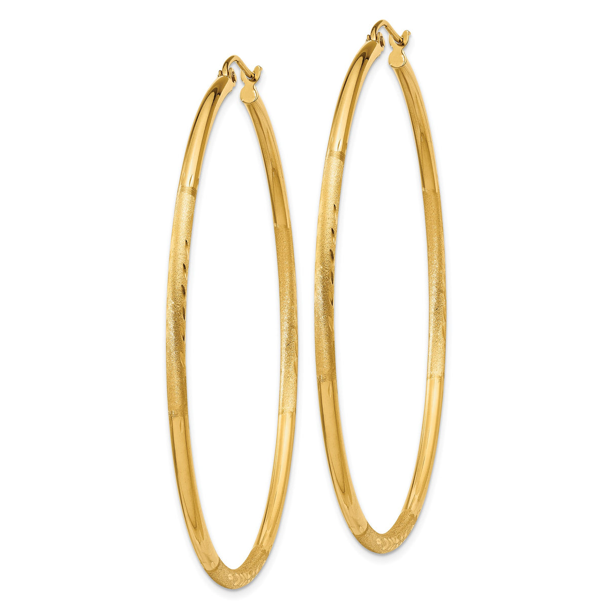 10k Yellow Gold Hoop Earrings with Etched Leaf Pattern and High Polish Finish