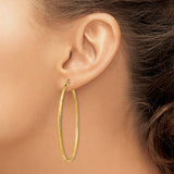 10k Yellow Gold Hoop Earrings with Etched Leaf Pattern and High Polish Finish